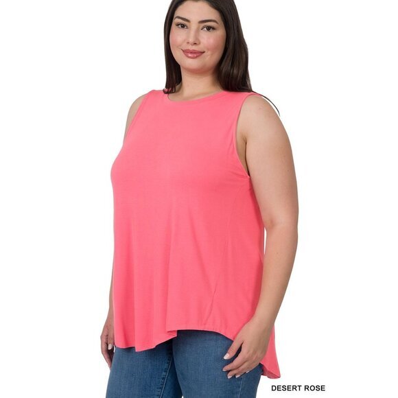 Zenana Tops - Zenana Plus Size Luxe Rayon‎ Sleeveless Hi-Low Hem Tank Top Desert Rose Size 1X